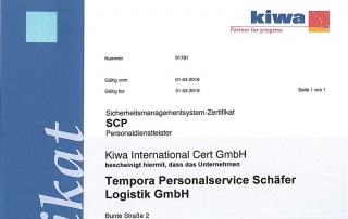 Personalservice Schäfer KIWA Zertifikat